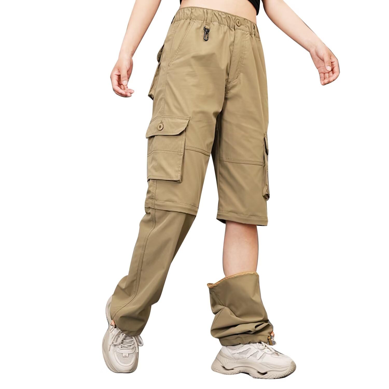 Pantalon de randonnée zippé pour femme - Séchage rapide - Pantalon de trekking - Jambes amovibles - Respirant - Pantalon cargo d'été - Pantalon fonctionnel avec ceinture - 6 poches
