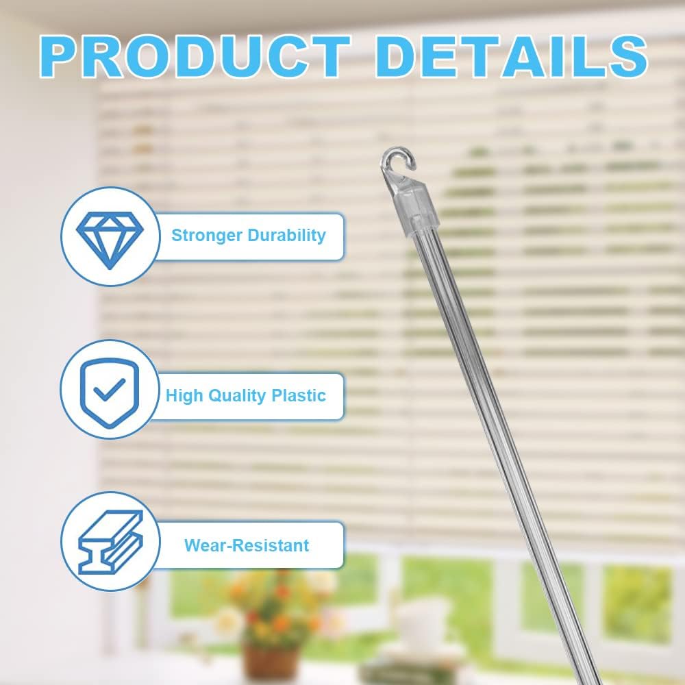 2 Pieces 12 Inches Blind Wand, Window Blind Tilt Rod, Vertical Wand Control Handle Stick, Clear Blind Tilt Wand Replacement with Hook and Grip, Blinds Opener Accessory