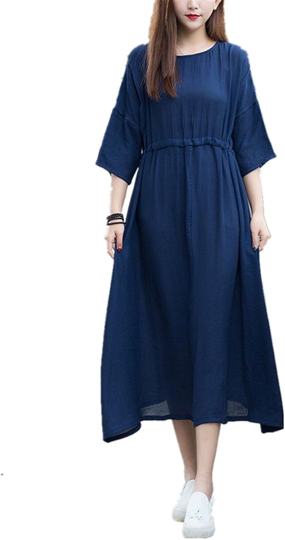 Amazon Co Jp Snolyni レディースワンピース 綿麻 ドルマンスリーブ 無地 大きいサイズ マキシワンピース 春夏秋 ロング カジュアル ゆったり ナチュラル系 服 ファッション小物