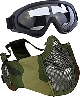 Vista 13 de AOUTACC Airsoft - Juego de equipo de protección, máscara de malla de media cara con protección para los oídos y gafas tácticas para adultos, hombres