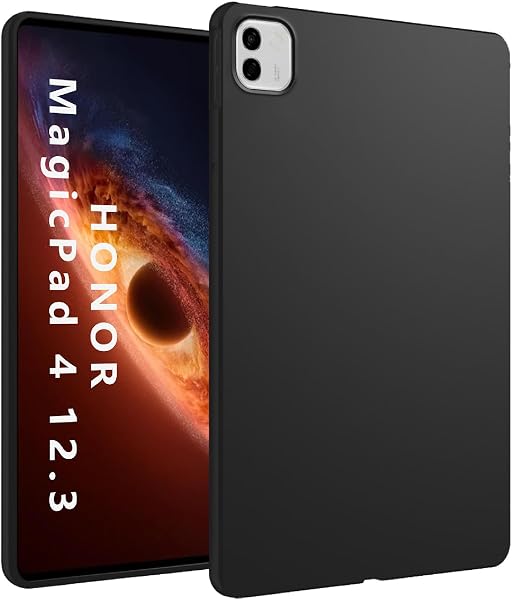 GIOPUEY Cover per Honor MagicPad 4 12.3, Guscio posteriore in TPU morbido, Ultra-sottile, Anti-vibrazione e anti-scivolo - Nero - 1