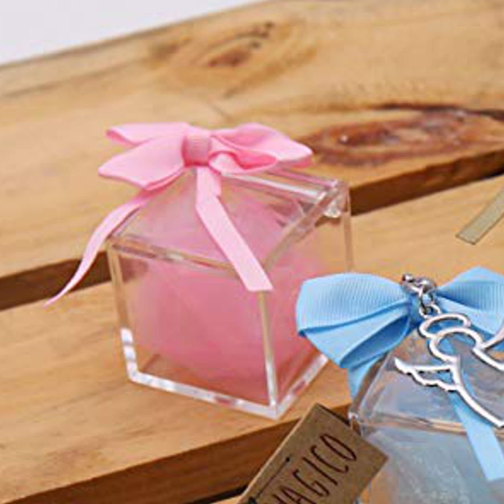 Bomboniere Battesimo Comunione Angelo Stilizzato con Portachiave Scatolina Plexiglass KIT 10 PZ Rosa