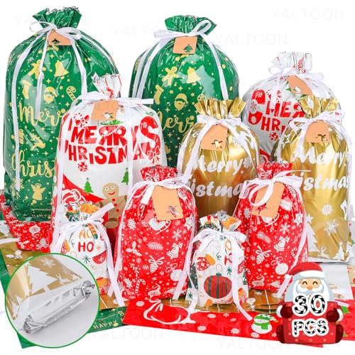 Christmas Gift Bags, 30pcs Christmas Bags for Gifts, Drawstring Christmas