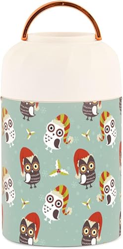 Miniatura 2 de Cute Christmas Owl Food Jar with Spoon Stainless Steel Vacuum Insulated Food Container 17 oz Soup Thermos for Hot Food