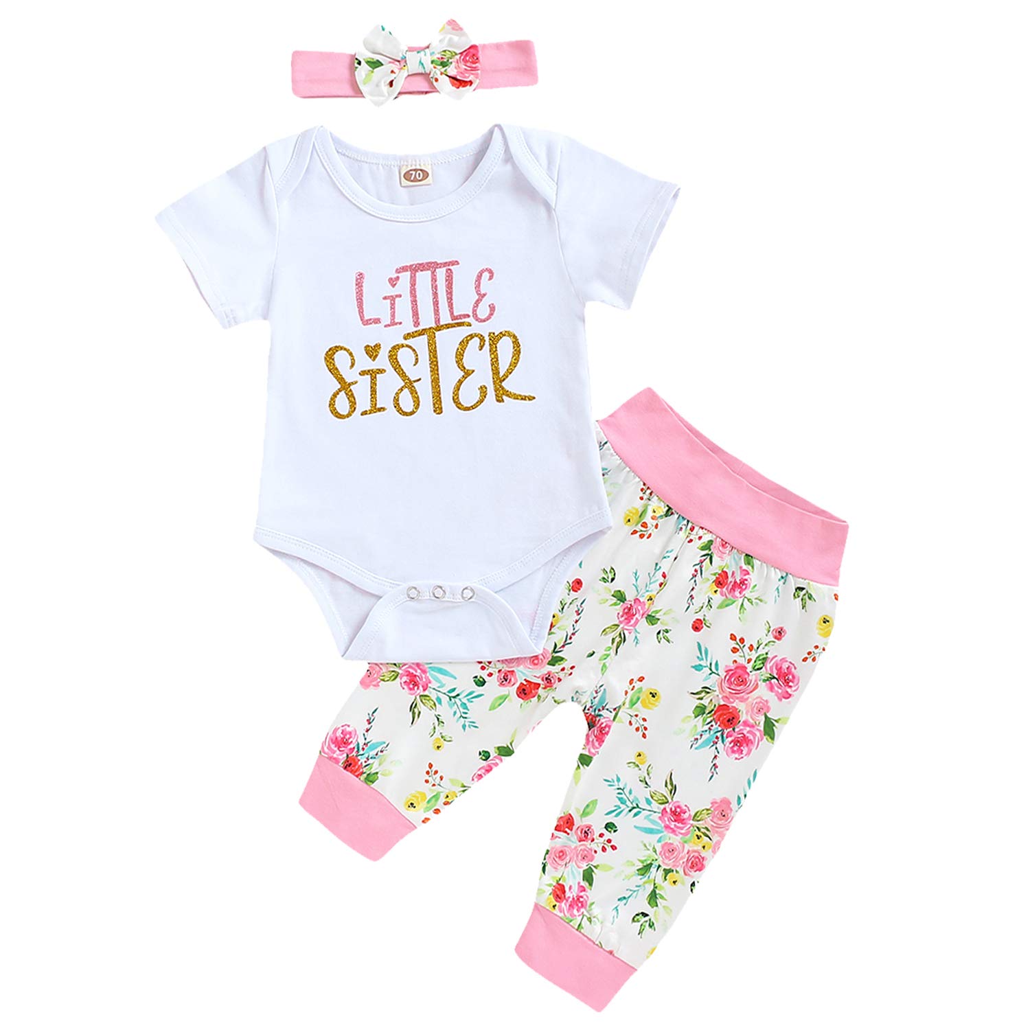 Baby Girl Sister Matching Outfits Toddler Little Big Sister Long Sleeve Top + Floral Pants Clothes Set