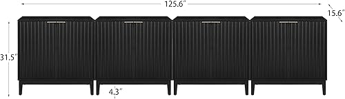 Miniatura 2 de Armario estriado con almacenamiento, aparador de 2 puertas, armario moderno con estante ajustable para cocina o sala de estar, ceniza natural