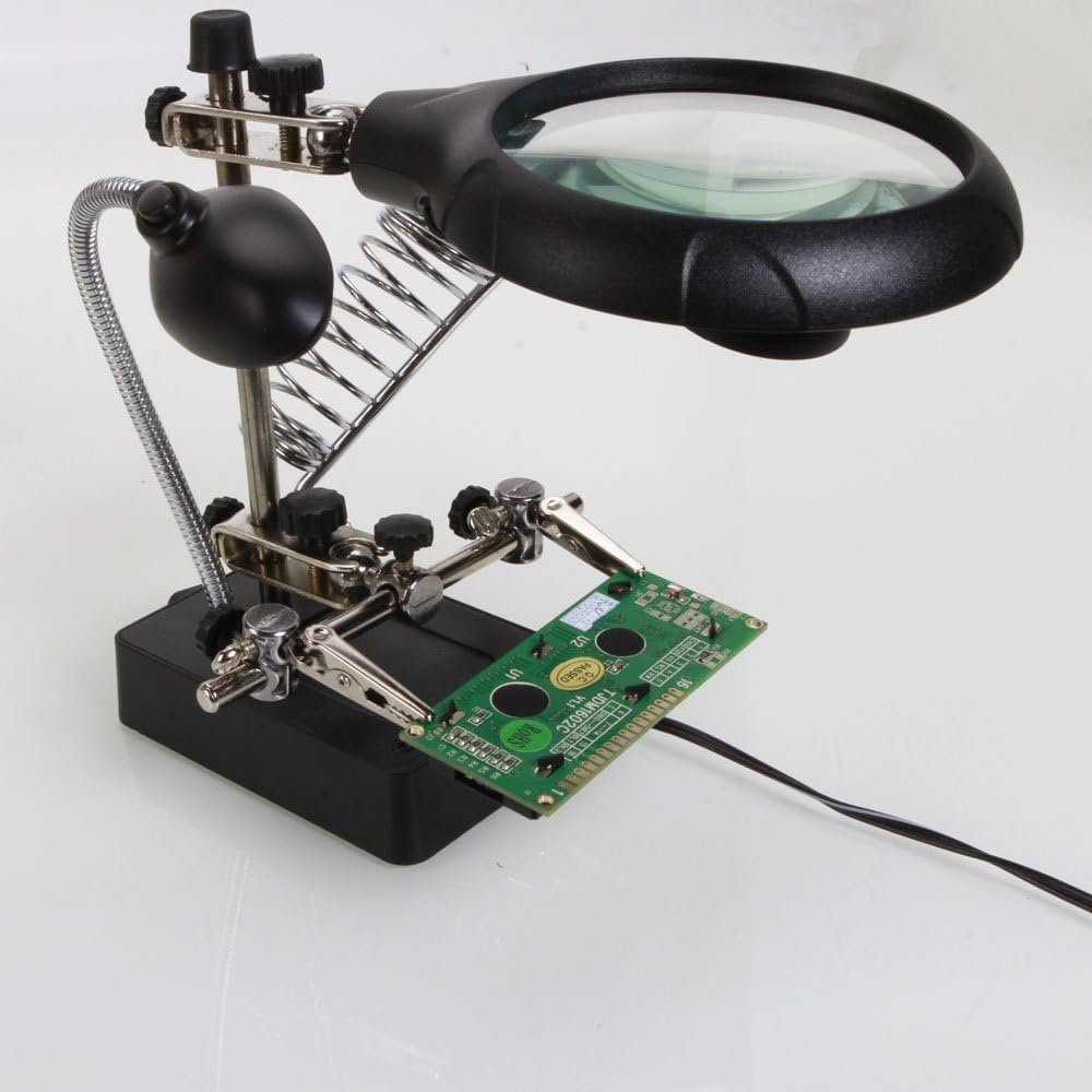 LED Light Stand Loupe, Lighted Helping Third Hands Clamp Clip Magnifying Soldering Stand Watch Jewelry Repair Loupe Magnifier (2.5X7.5X10)