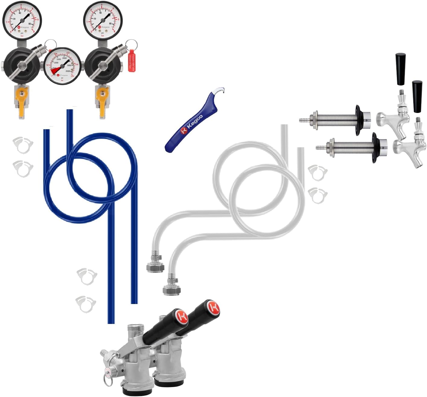 Two Keg Door Mount DIY Kegerator Beer Tap Conversion Kit with Dual Body Regulator