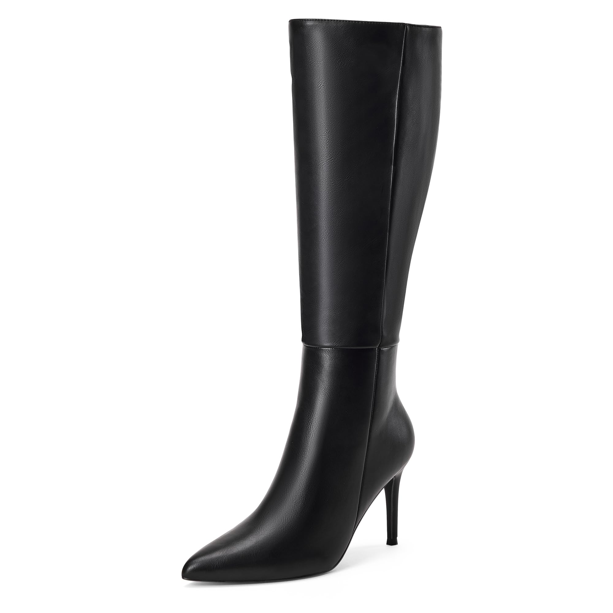 GENSHUO Womens Stiletto Knee High Boots 3 Inch Closed Pointed Toe Boots High Side Zipper Heels Long Comfortable