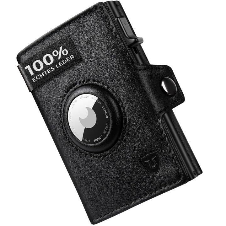 LORZOR® Airtag Wallet, Slim Wallet mit Münzfach, Portmonee Herren aus echtem Leder, RFID Blocker Portemonnaie, kartenetui Herren Platz für 10 Karten, Geldbeutel für Männer