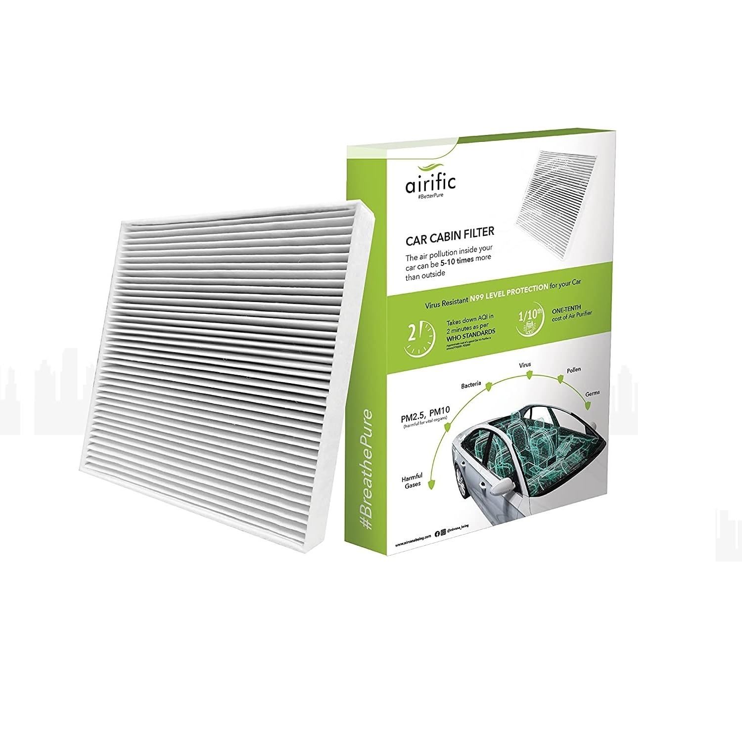 Airific Car Cabin Filter | Car AC Filter | Car Air Purification | Removes PM2.5, PM10, Bacteria, Germs, Virus (Maruti, Maruti Beleno SX4/ Swift 3rdGen /Swift Dzire 3rdGen/ Ertiga 1stGen-CAS603)