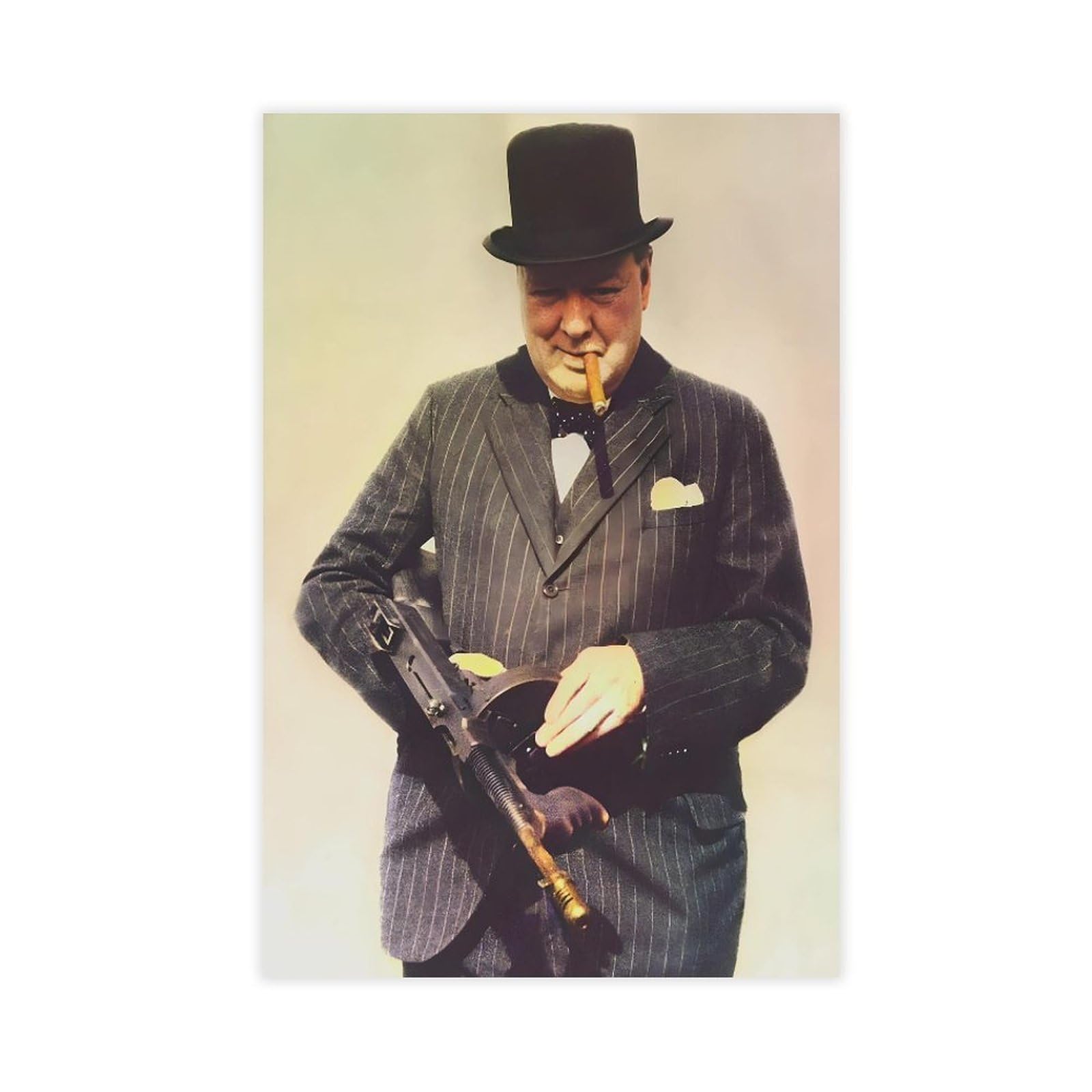 Piank Unframe Winston Churchill With Tommy Gun In Color Canvas Art Poster And Wall Art Picture Print Modern Family Bedroom Decor 20X30inch(50X75cm)