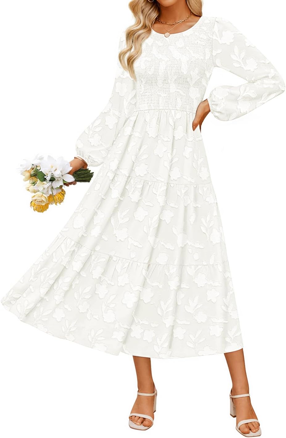 Product image of ZESICA Women's Fall Boho Floral Midi Dress 2025 Casual Long Sleeve Crewneck Flowy Wedding Guest Long Dresses