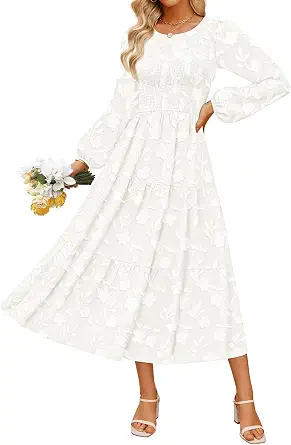 ZESICA Women's Fall Wedding Guest Long Sleeve Boho Midi Dress