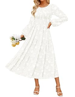 ZESICA Women's Fall Boho Floral Midi Dress 2025 Casual Long Sleeve Crewneck Flowy Wedding Guest Long Dresses - Amazon product rated Grade A