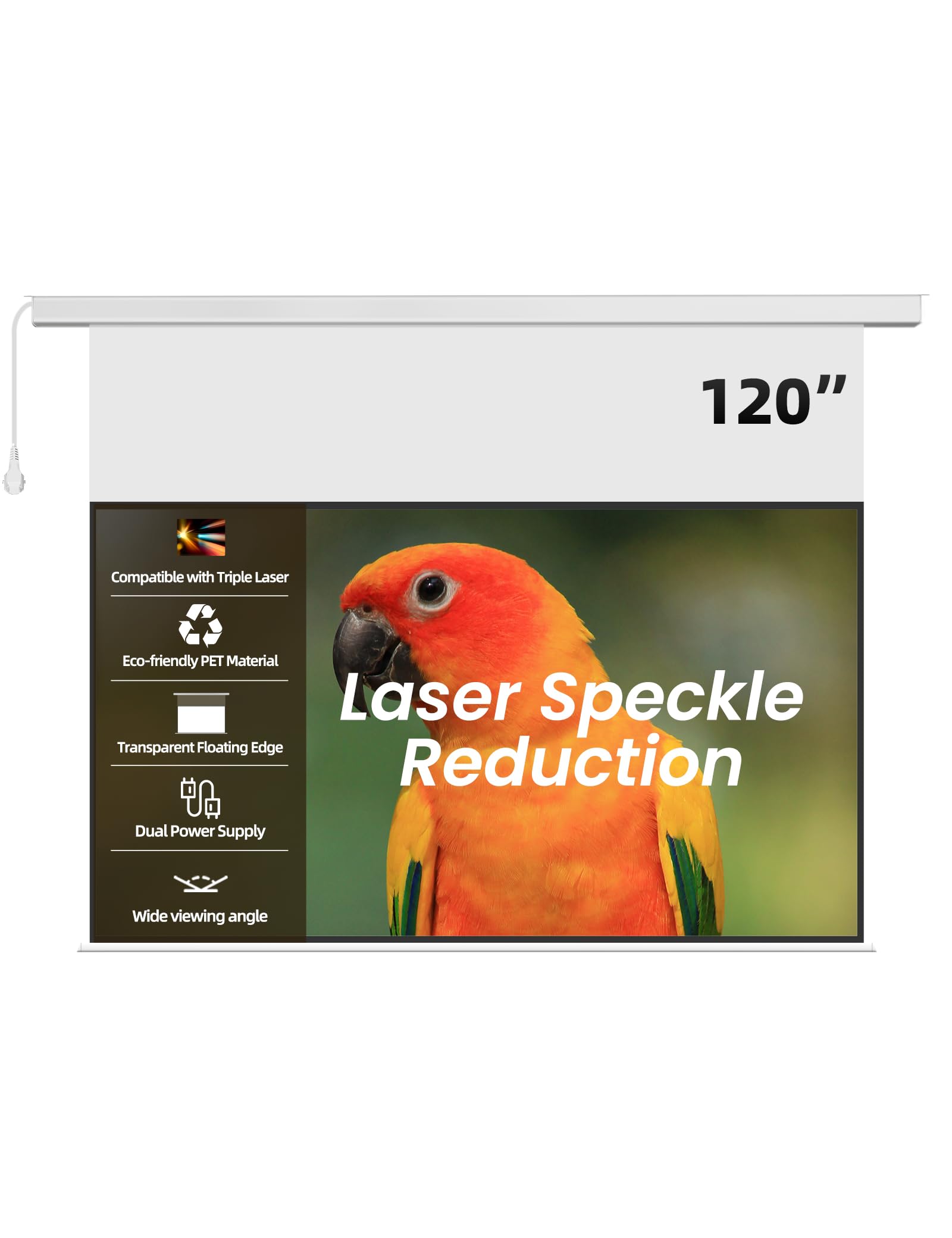 Photo 1 of 120" PureVision Motorized Projector Screen with Laser Speckle Reduction for Long Throw Projectors,Auto-Sync Movie Screen 4K/8K UHD Ready,20" Adjustable Drop and Black Backing for Enhanced Contrast
