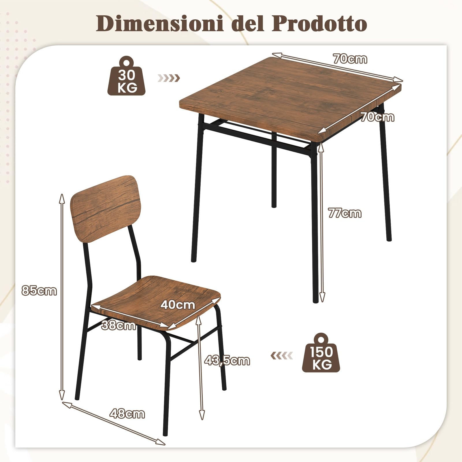 COSTWAY Set Mobili da Bar Tavolo e 2 Sedie, Tavolino Quadrato con Scaffale di Stoccaggio, Tavolo Birreria con 2 Seide per Balcone, Sala da Pranzo, Cucina e Ristorante (Marrone)
