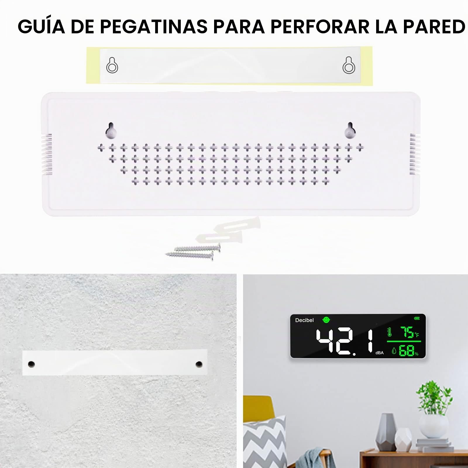 Medidor de nivel de sonido de 11 pulgadas con pantalla LED grande, medidor de humedad y temperatura con alarma e indicador amplio