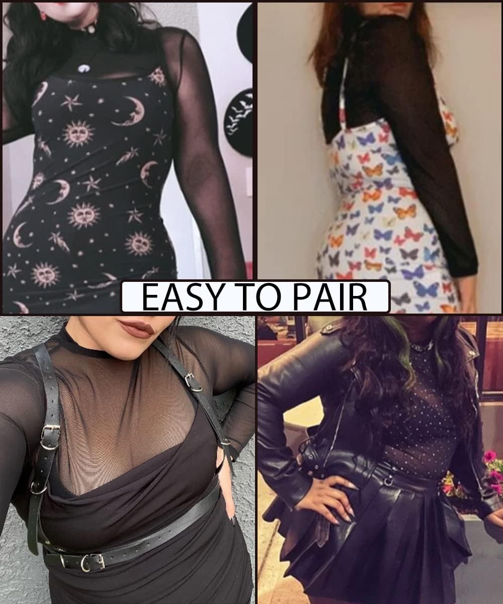 RITERA Plus Size Sheer Mesh Tops for Women Long Sleeve Sexy Glitter Shirts See Though Mock Neck Party Club XL-5XL - Image 5