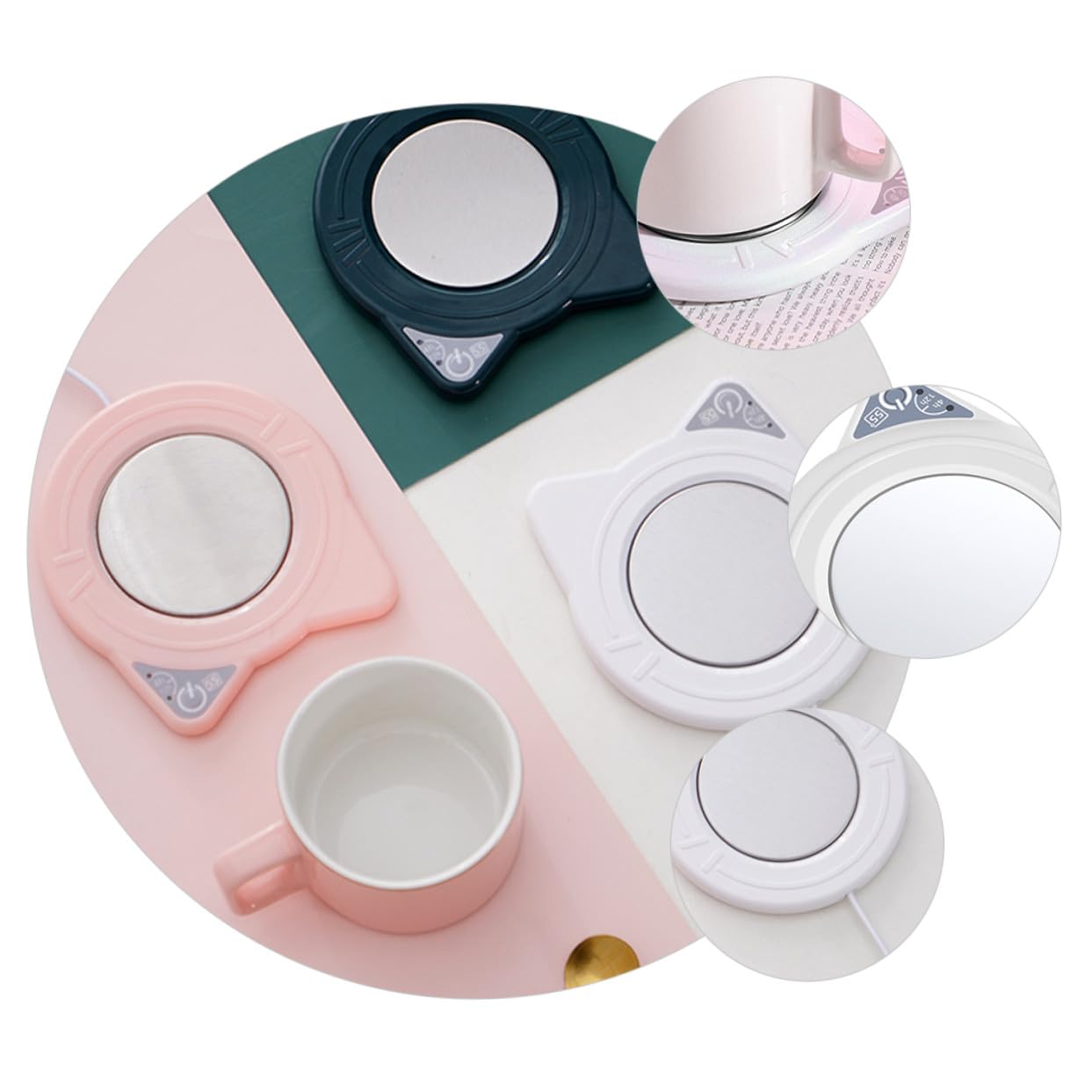Chauffe-Tasse USB Forme de Chat Plaque Chauffante Électrique Maintien de Température Constant pour Boissons Chaudes Adapté Bureau et Maison Blanc