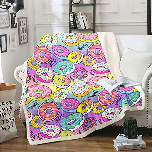 Kids Donuts Fleece Throw Blanket, Funny Food Pattern Blanket For Boys Girls, American Traditional Breakfast Dessert Print Bedding Sherpa Fleece Throw Blanket, Cartoon Abstract Fleece Blanket, Queen #TOP23