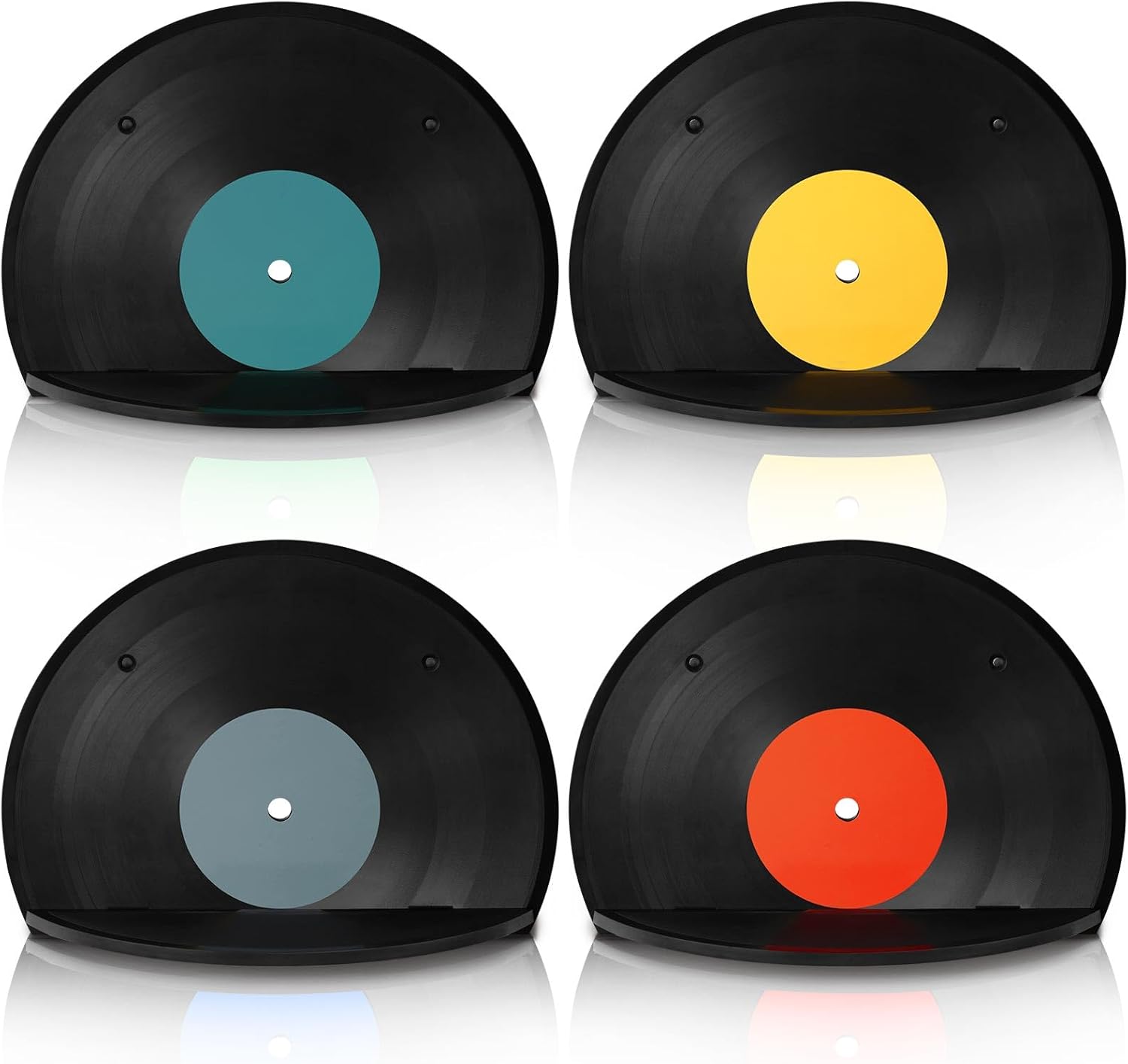 Threehoney 4 Pcs Vinyl Record Wall Decor Music Art Themed Wall Storage Shelf Blank Record Shaped Hanging Sign Aesthetic Music Theme Home Decoration for Room Bedroom Party Decor(Classic,Plastic)