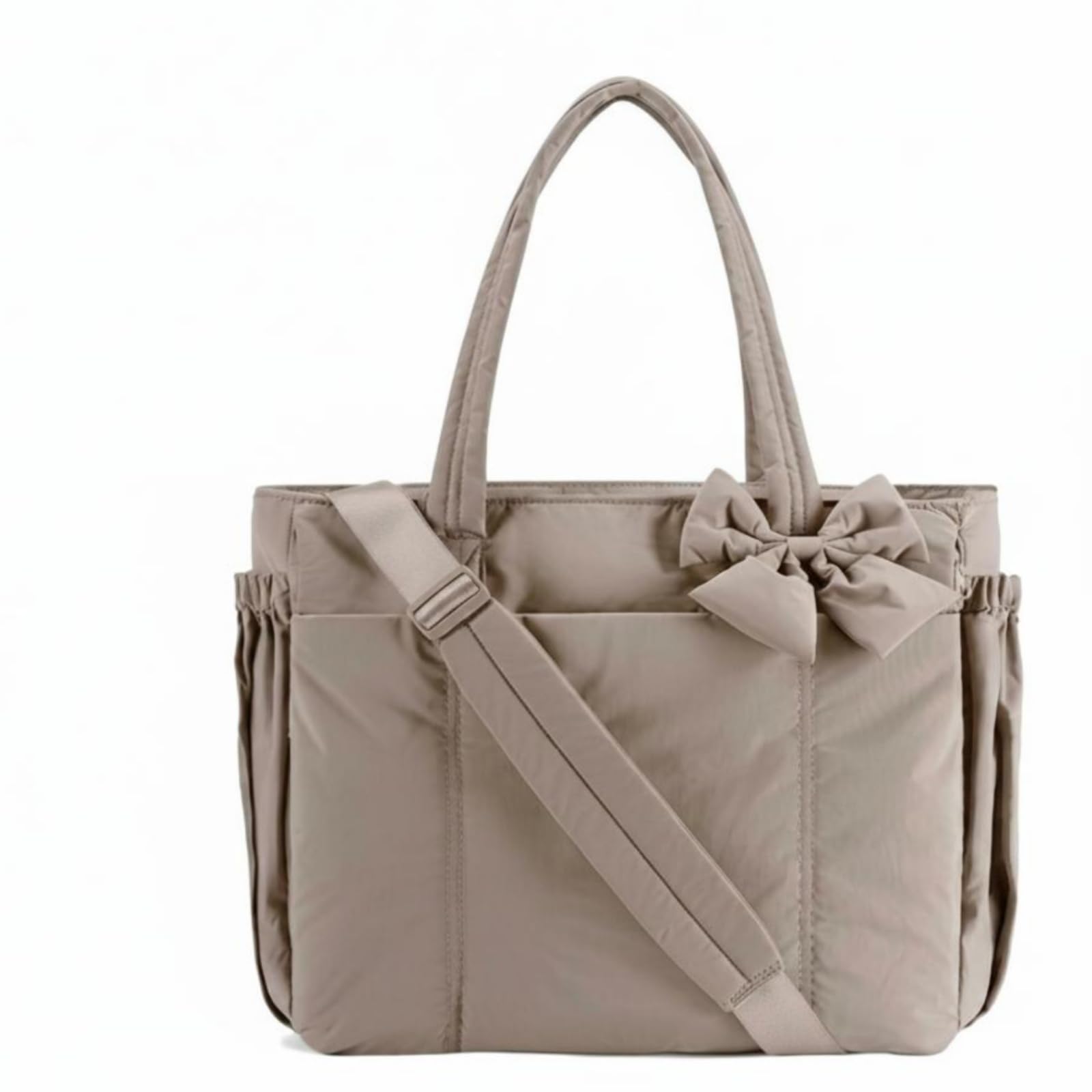 VISTORA Adjustable Strap Tote-Design Crossbody Bag Side Pockets Water-Resistant Tote Bag Front Pocket Panel Messenger Handbag Bow Feature, Camel|Home & Kitchen | Home Improvement-image-34