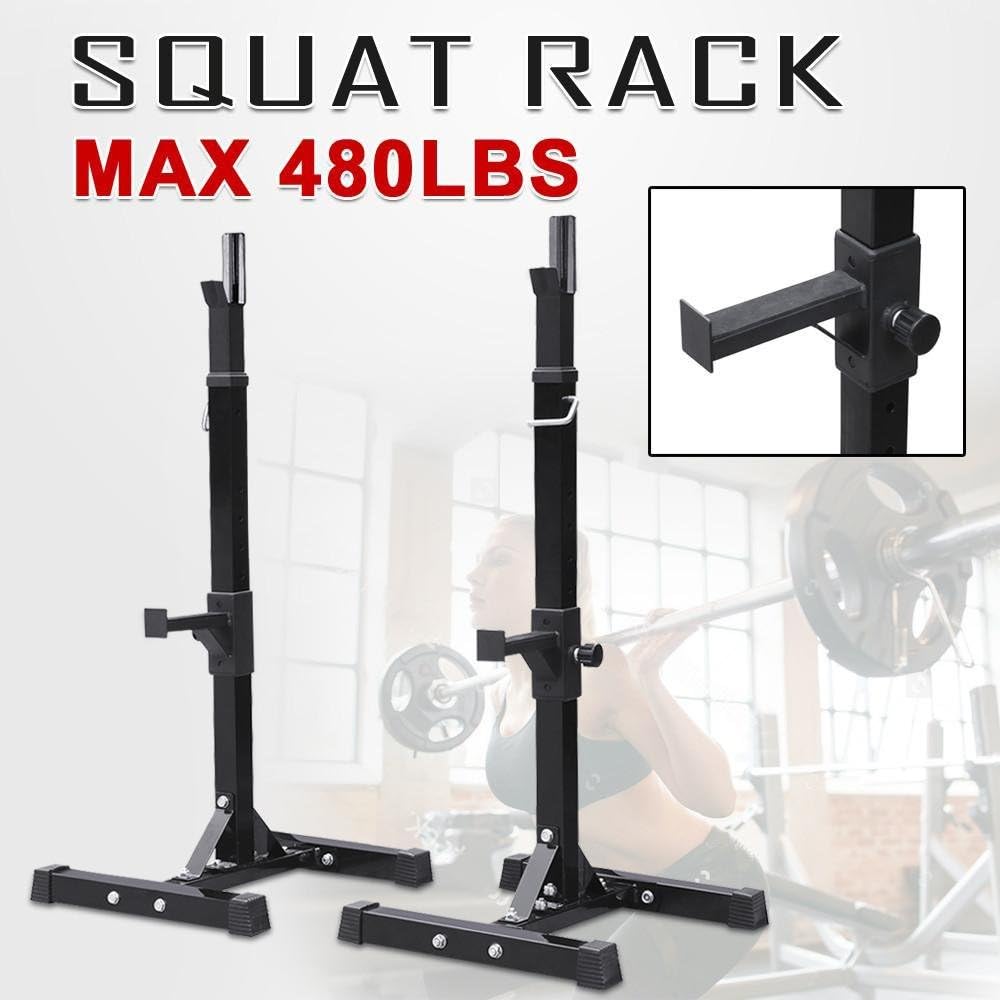Yaheetech Adjustable Squat Rack Standard Solid Steel Stands Power Weight Bench Support for Curl Barbell Olympic Barbell Free-Press Bench Black