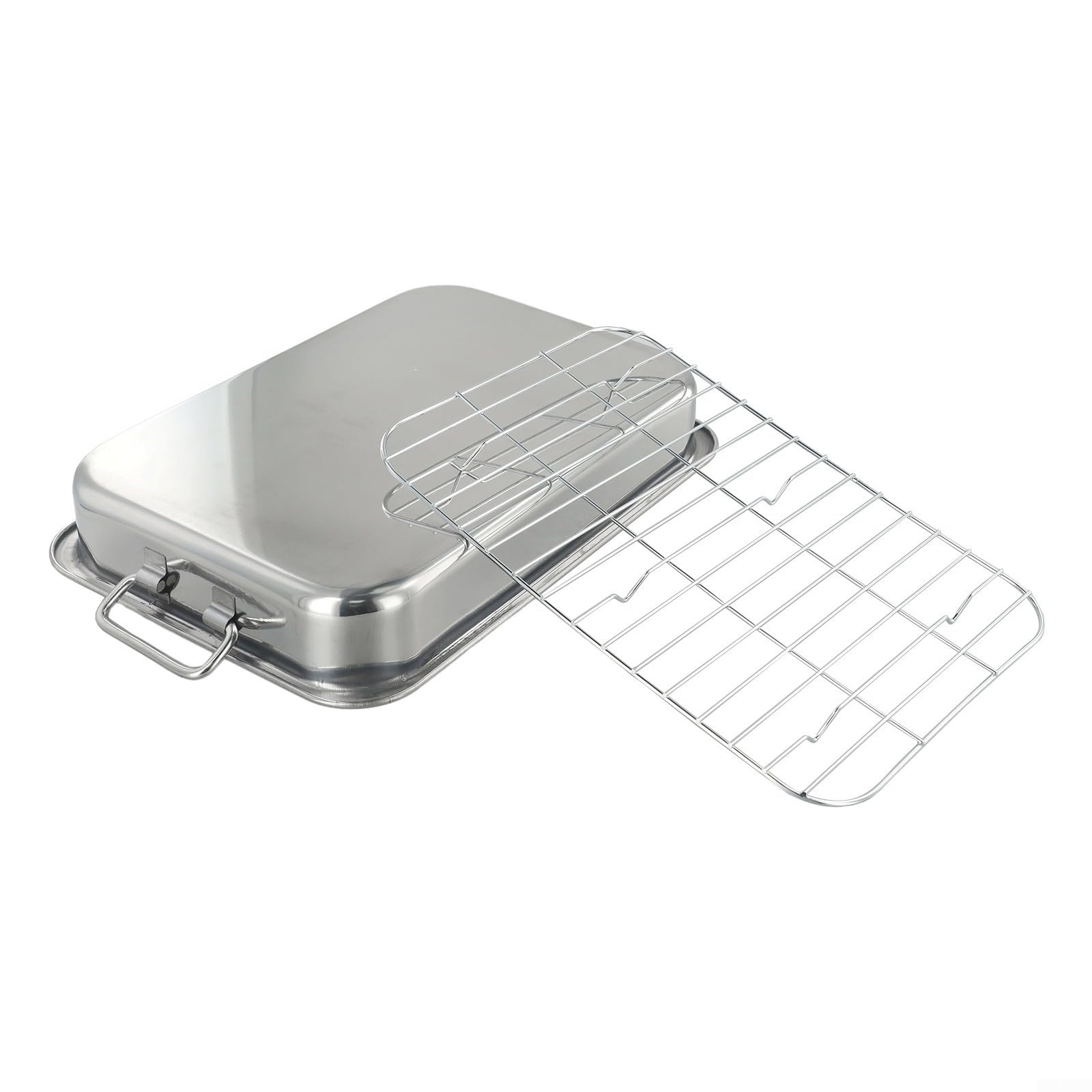 Grande teglia da forno in acciaio inox con griglia a V, design per carne e verdure, 36 x 26 cm (33 x 23 x 5 cm)