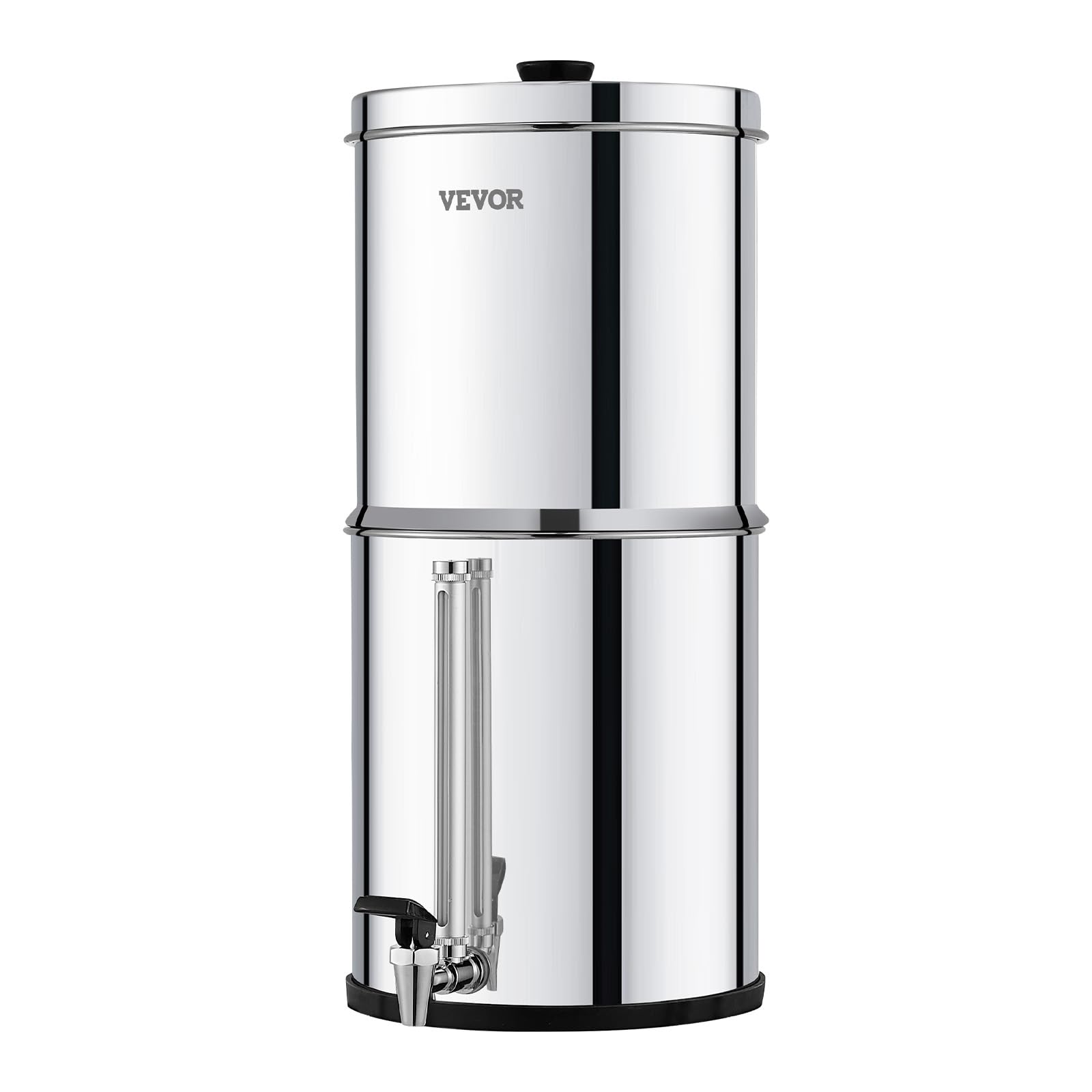 VEVOR System filtrowania wody grawitacyjnej, system blatu ze stali nierdzewnej 2,25 G 304, system filtracji wody, redukuje ołów i do 99% chloru, z 2 filtrami węglowymi i czopem poziomu wody
