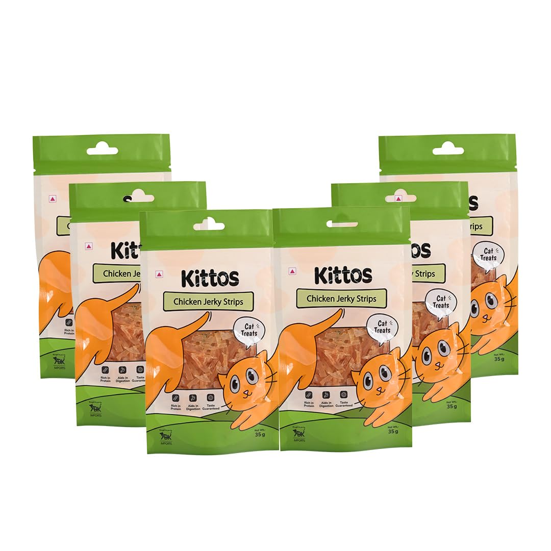 Chicken Jerky Strips Cat Treats Suitable for Training Rewards and Feeding Snacks, 35 gm Each, Packs of 6