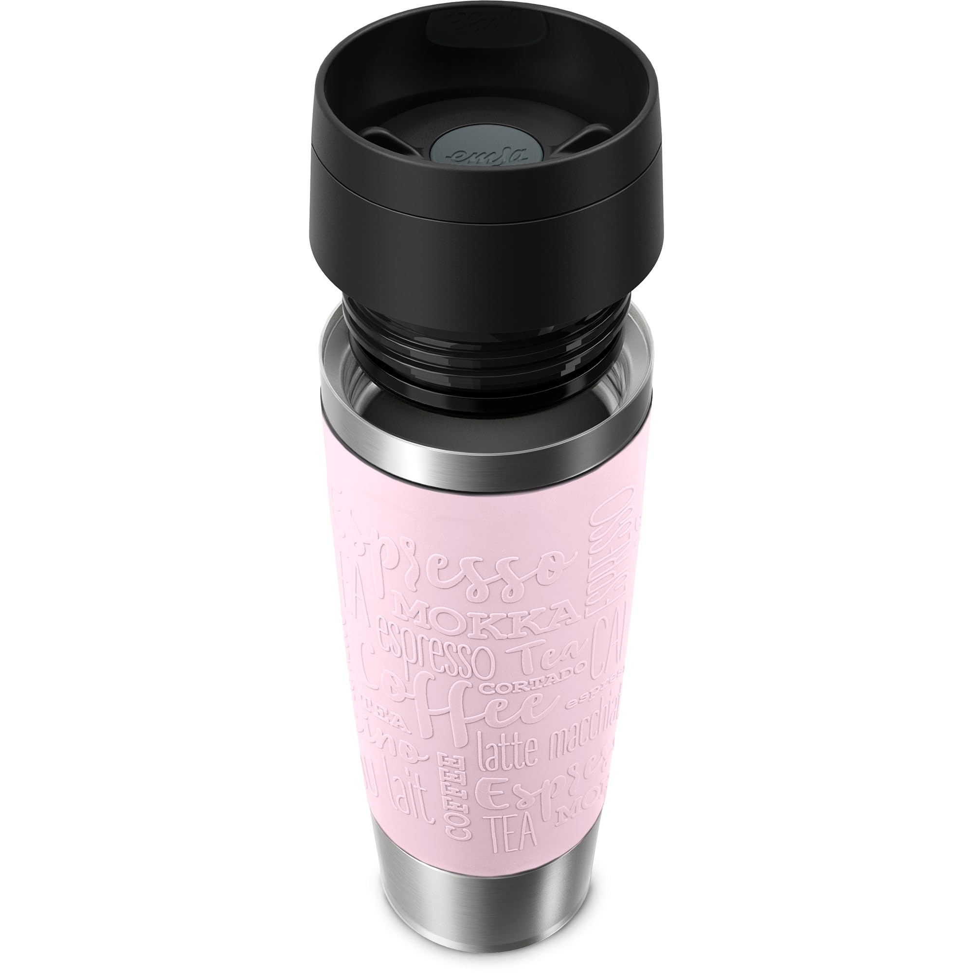 Emsa N20224 Travel Mug Classic kubek termiczny 0,5 litra, nowa komfortowa zakrętka, stal nierdzewna, 6 h gorąca i zimna przez 12 h, 100% szczelności, nadaje się do mycia w zmywarce, otwór do picia 360