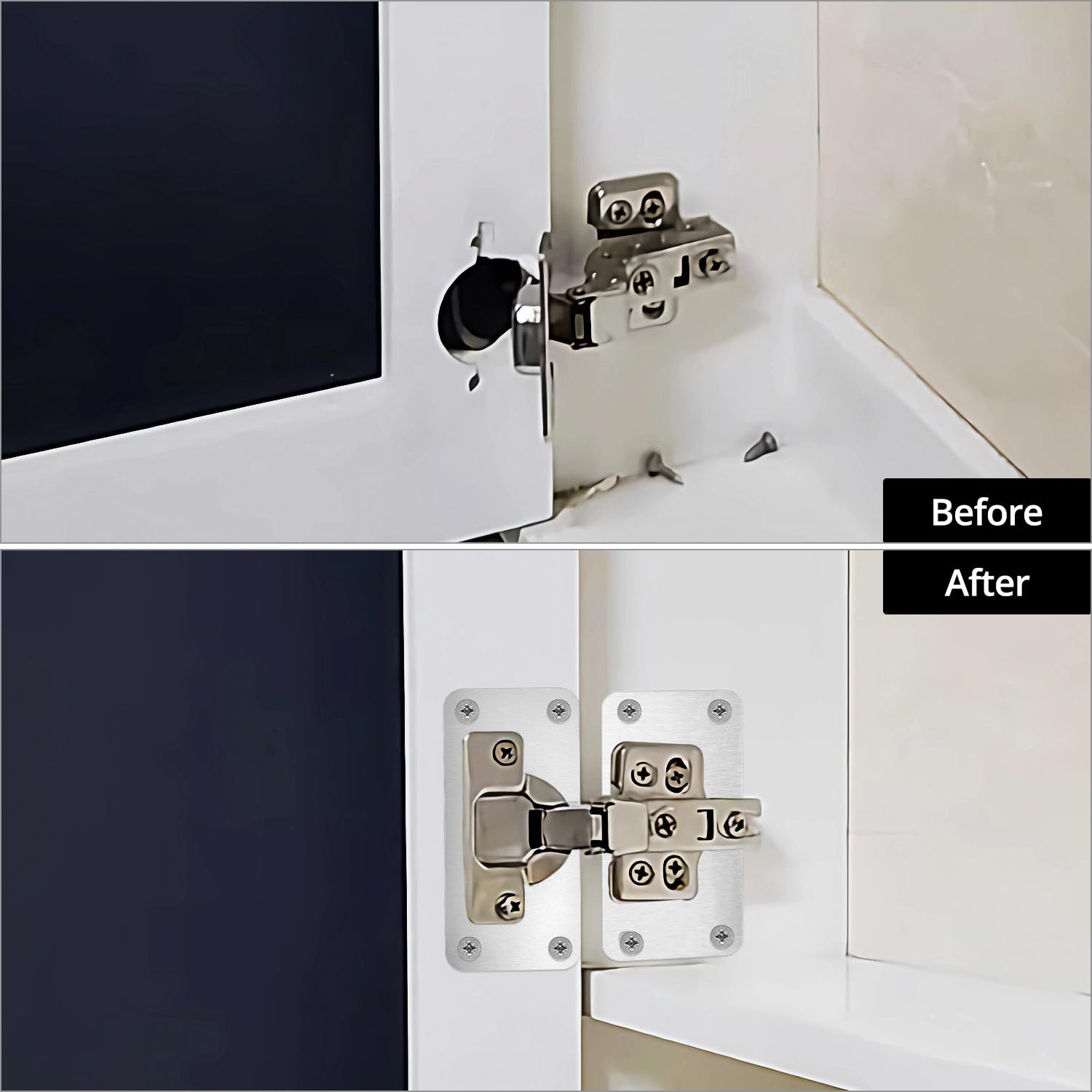 QWORK® 12 Piezas placas reparación bisagras, placa de reparación de acero inoxidable con tornillos, para reparación de puertas y muebles