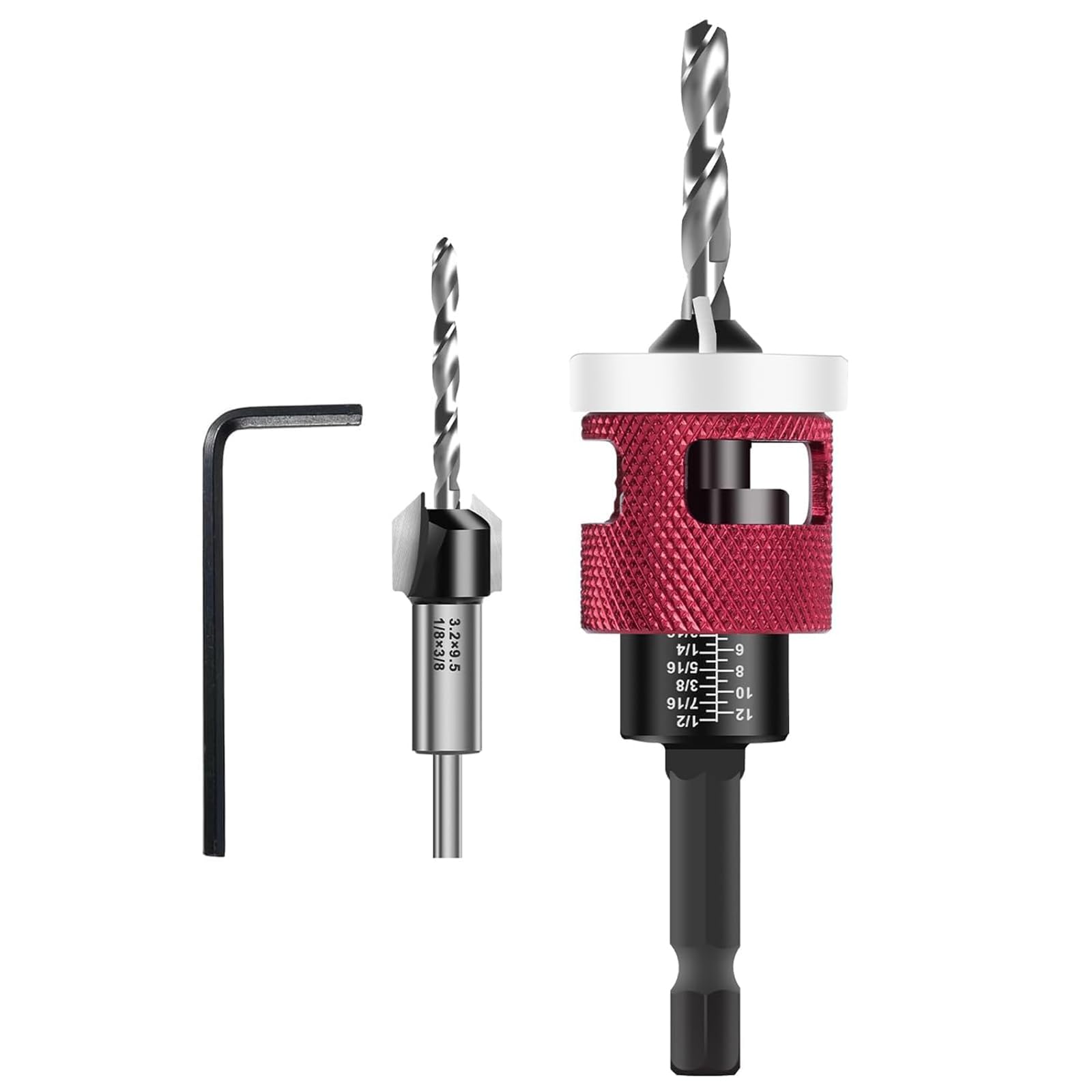 Mtchavno Countersink Drill Bit Set, Countersink Bits with Depth Stop, Wood Drill Bits with 1/4 Inch Hex Shank, Made of HSS-M2, Precise Drills, for Wood Processing - 3.2x9.5mm โ image 1