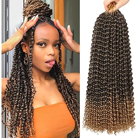18 Inch Passion Twist Hair, Water Wave Crochet Hair for Women Ombre Blonde Passion Twist Crochet Hair Long Bohemian Synthetic Curly Braiding Hair Extensions Passion Twists Braiding Hair (7pcs,1B/27) Cover