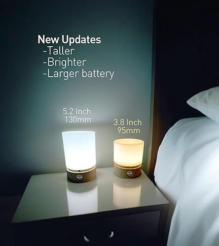 Miniatura 3 de Smilodon Lámpara de dormitorio con temporizador y control remoto, grano de madera, lámpara LED táctil, luz nocturna para niños, funciona con pilas