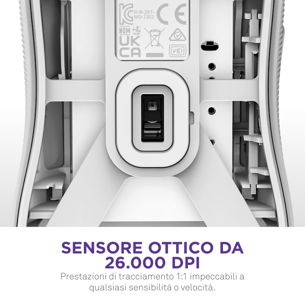 NZXT Lift 2 Symm | Mouse gaming con cavo simmetrico leggero | Design leggero 58 g | Polling rate 8K | Switch ottici | Sensore ottico 26K DPI | Piedini 100% PTFE | Bianco
