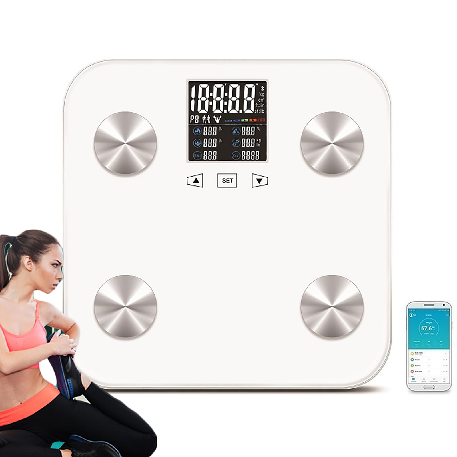 Báscula De Grasa Corporal para Porcentaje De Grasa, Masa Muscular Y Ósea, Báscula Inteligente De IMC con Aplicación De Fitness, Alta Precisión Y Máximo 400 Lb/180 Kg, para El Hogar, Baño