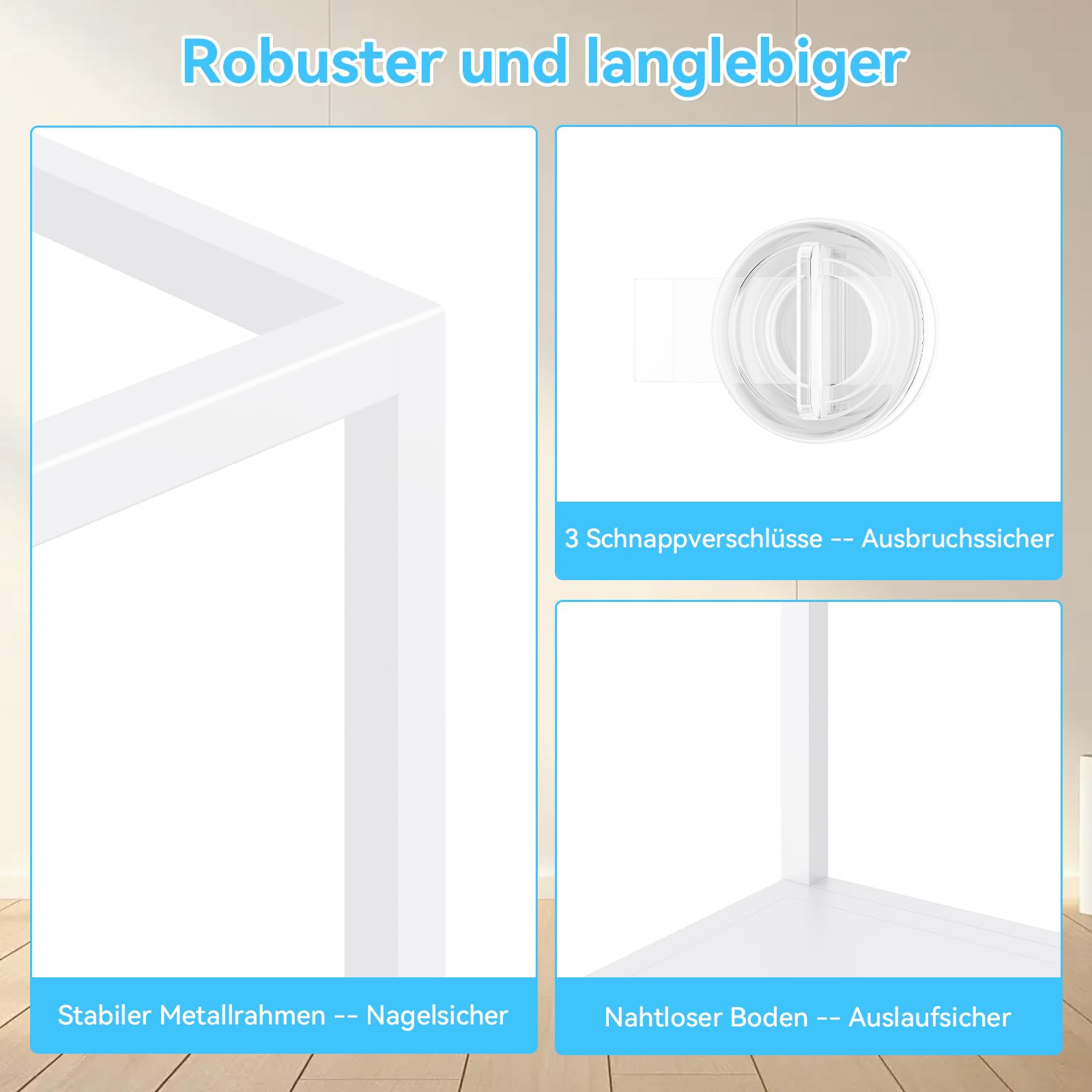 BORISI Hamsterkäfig – Metall Kausicher Atmungsaktiv Rattenkäfig mit Acrylplatten, Oben Offen&Doppeltür, 103L x 56W x 52H cm für Syrische Hamster, Rennmäuse, Meerschweinchen, 0,5m², Weiß