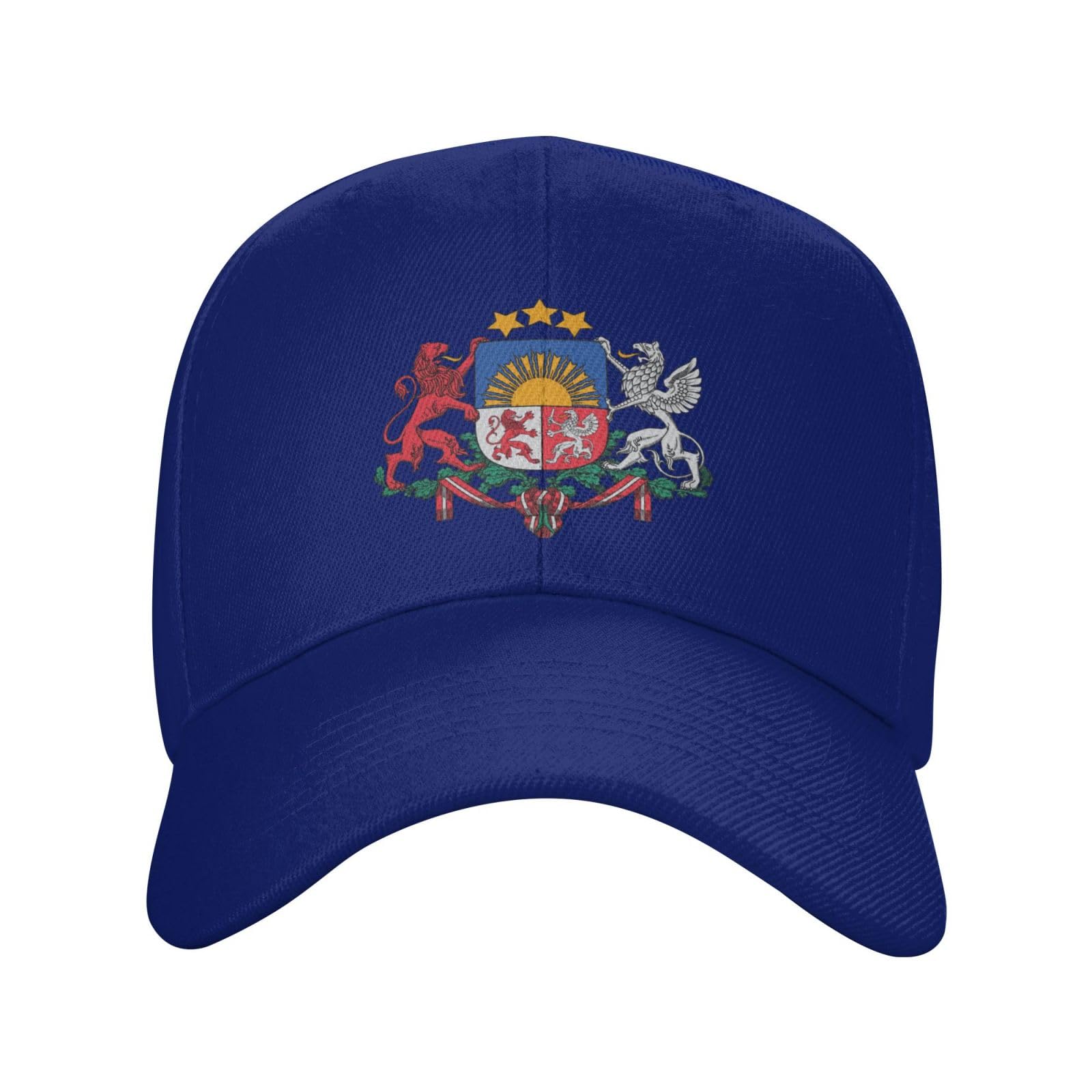 Latvia Hat Caps for Men Women Coat of Arms of Latvia Baseball Cap Adjustable Trucker Dad Hats Blue