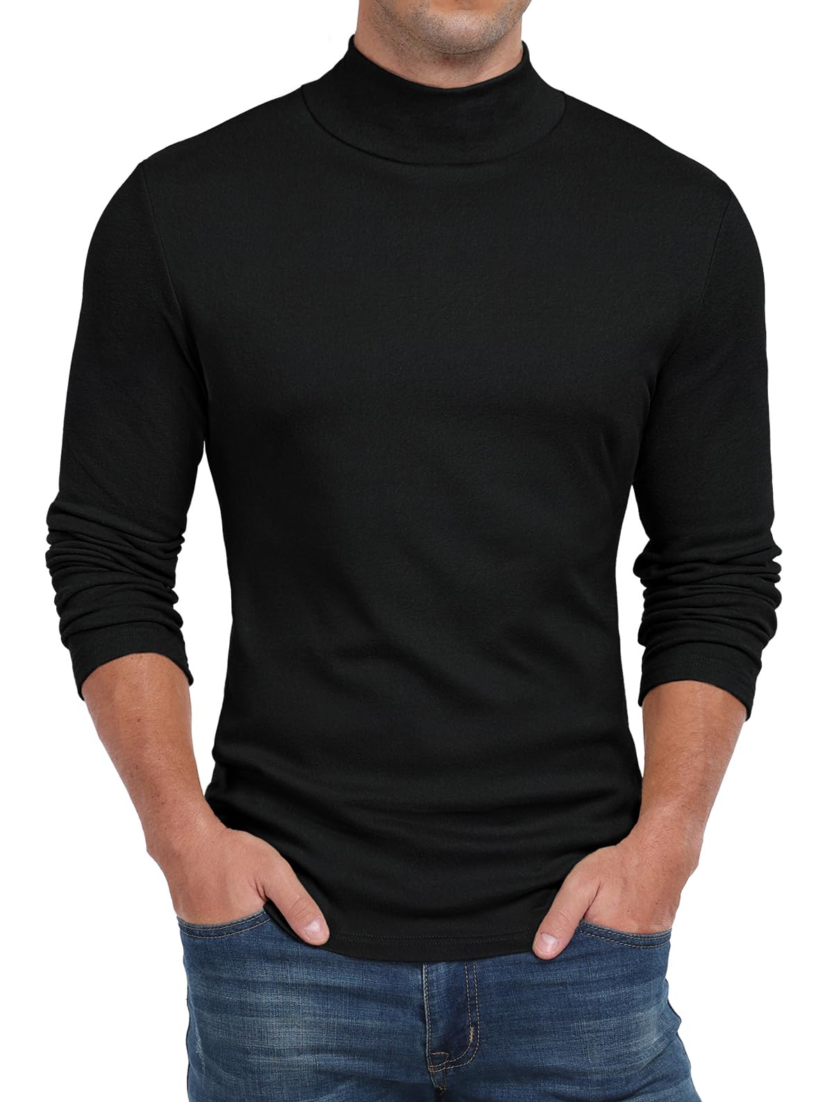 Men's Mock Turtleneck Long Sleeve T Shirts Basic Slim Fit Pullover Sweater Thermal Lightweight Tees
