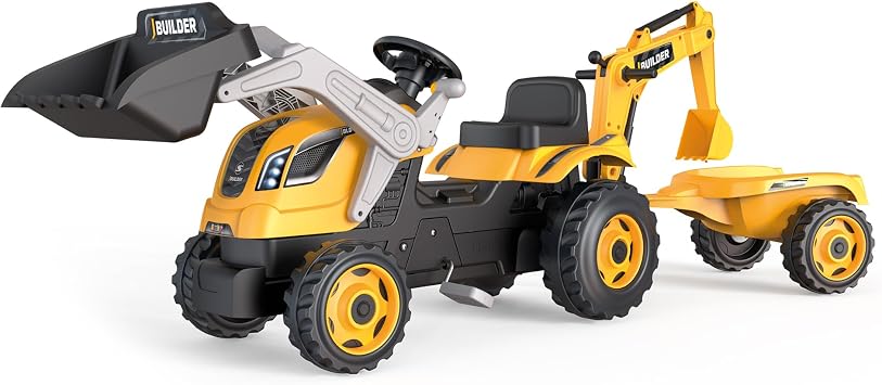 Smoby - Tractor Builder Max + Trailer - Child Tractor - Adjustable Seat - Steering Wheel with Horn - 710304