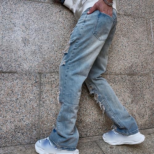 Men Relaxed Fit Ripped Jeans Tapered Leg Distressed Mens Jean Biker Destroyed Skinny Denim Pants3
