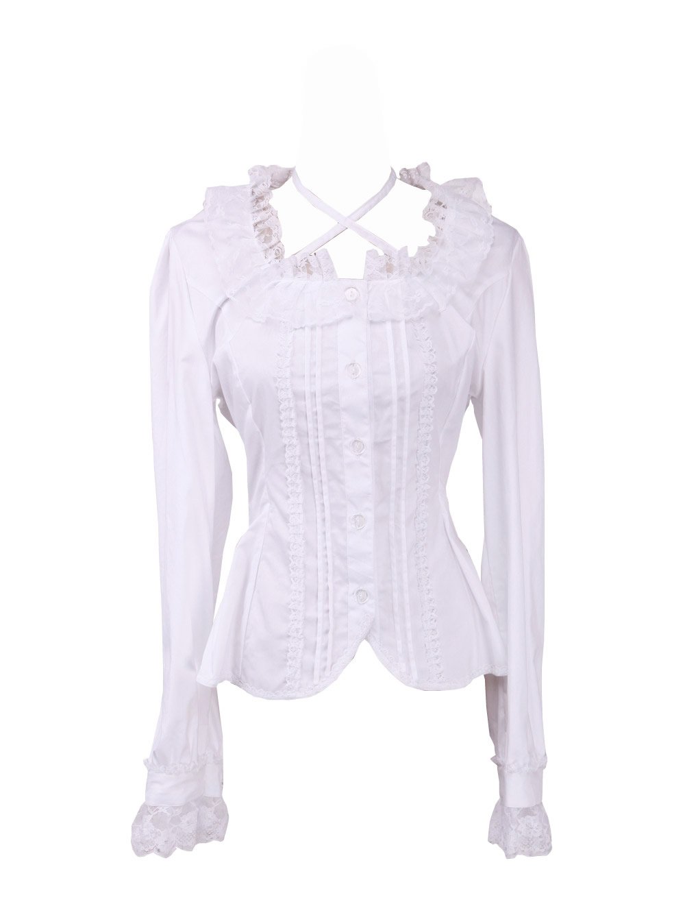 Antaina Weiß Baumwolle Spitze Rüsche Süß Sexy Viktorianisch Lolita Hemd Bluse,MEHRWEG