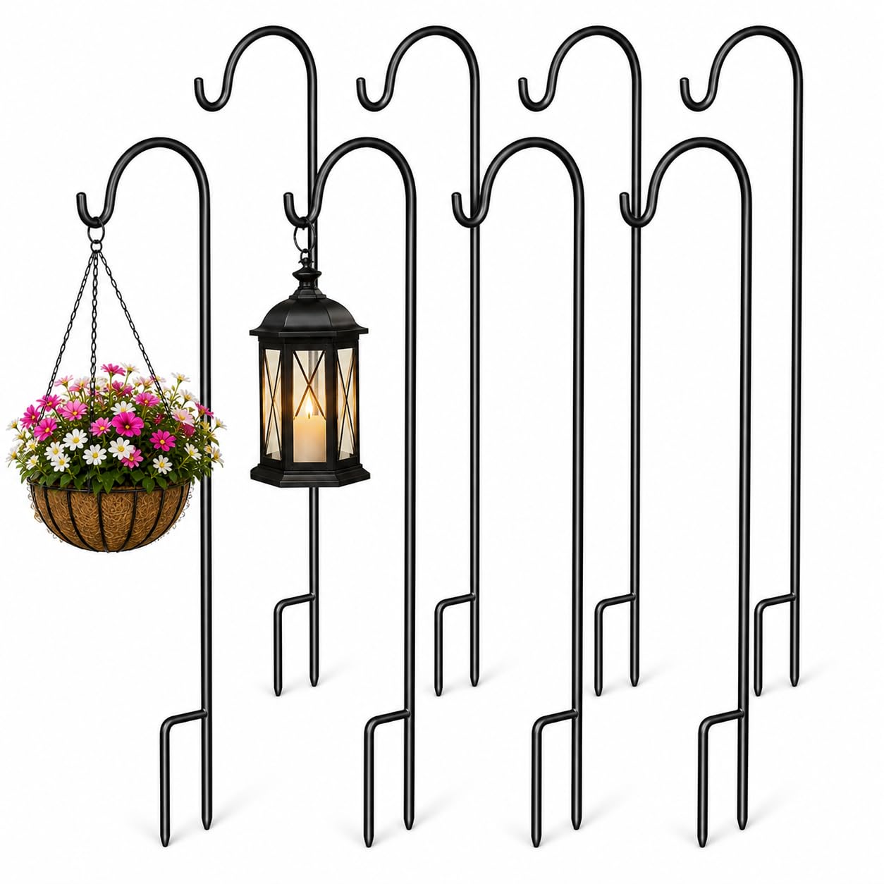Floralcraft® 90cm Shepherd Hooks Pack of 12 – Black Metal Garden Lantern Hooks for Solar Lights, Bird Feeders, Wedding Decorations & Outdoor Décor