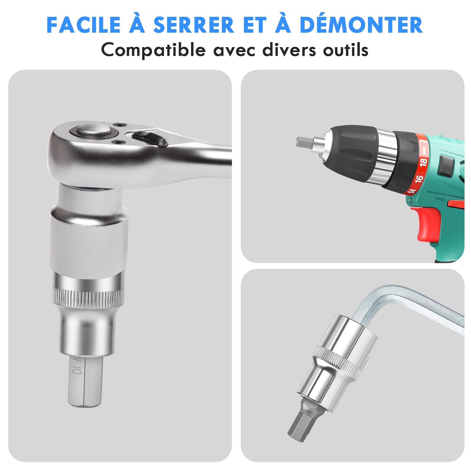 12 Pièces Jeu de Douille Allen 1/2,5-22mm Douilles à Choc Hexagonales,Douille Allen Douilles en Acier à Outils Avec étui Portable,Couple élevé,Anti Corrosion pour l'automobile et l'industrie (Bleu)