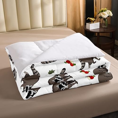 Miniatura 3 de Feelyou Juego de edredón de mapaches lindos de dibujos animados para niños y niñas, bonito juego de ropa de cama con decoración de hojas de manzana,