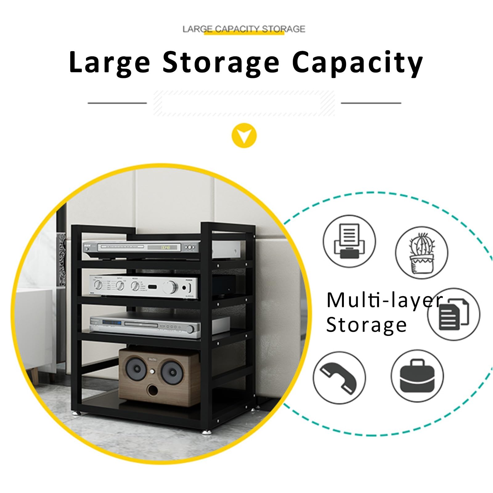 Multimedia Storage Rails 4 Tier Audio Component Storage Rack 4-Tier AV Media Stand With Wheels ...