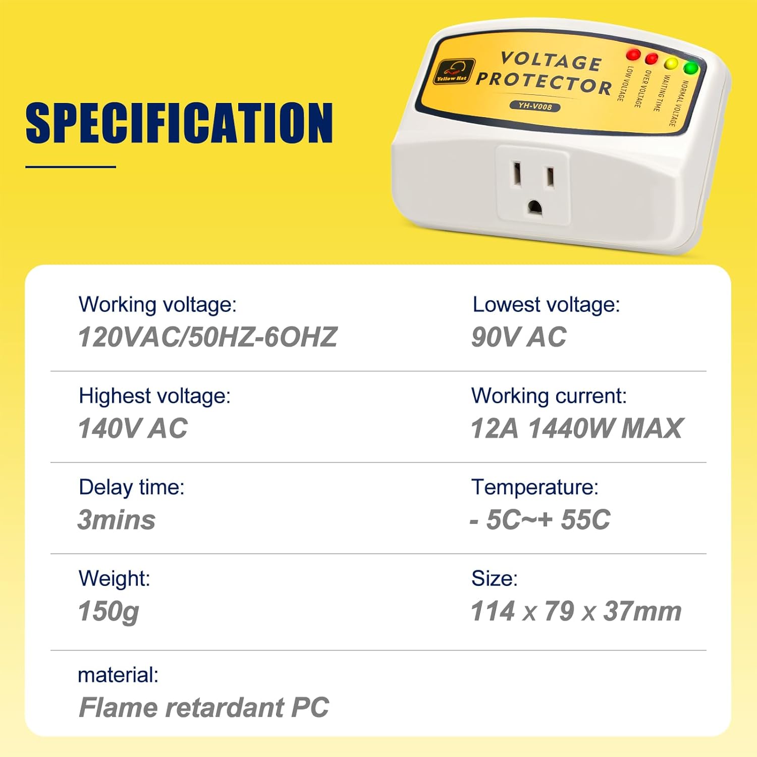 Voltage Protector 120V 12A 1440W, Single Outlet Surge Protector for Refrigerator, Water Heater and Home Appliance ect (4 Packs)