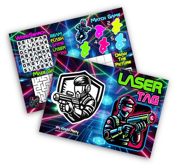 Pack of 24 - Laser Tag Activity Sheets Kids Party Games Birthday Party Favours